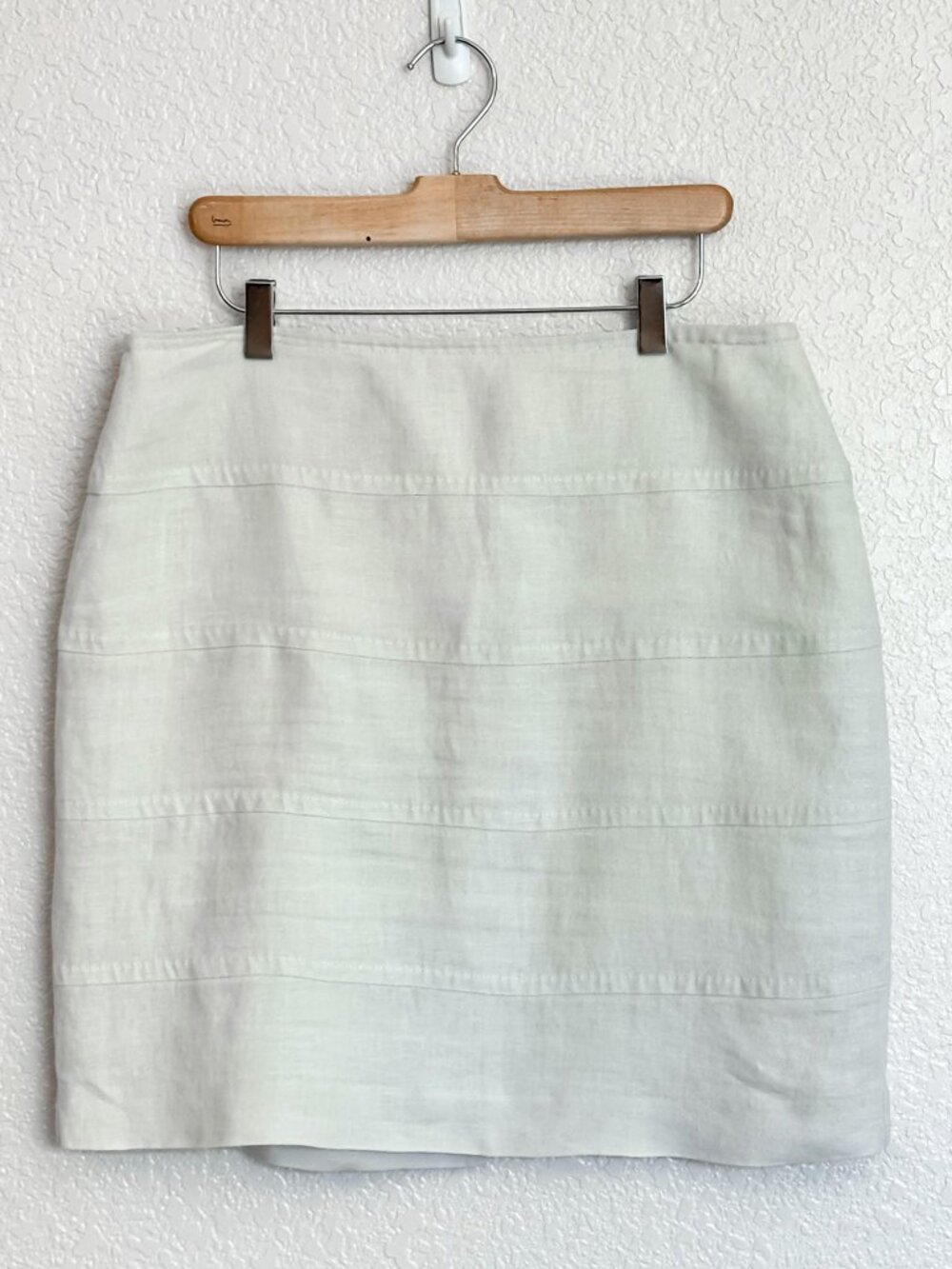 Banana Republic Skirt Women's 10 Cream Linen Lined Stitch Pencil Straight